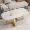 Coffee Table Marmer Minimalis Kaki Besi